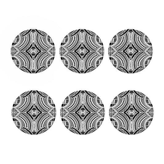 Maori Tribal Polynesian Tattoo Print Coaster Set