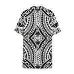 Maori Tribal Polynesian Tattoo Print Cotton Hawaiian Shirt