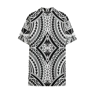 Maori Tribal Polynesian Tattoo Print Cotton Hawaiian Shirt