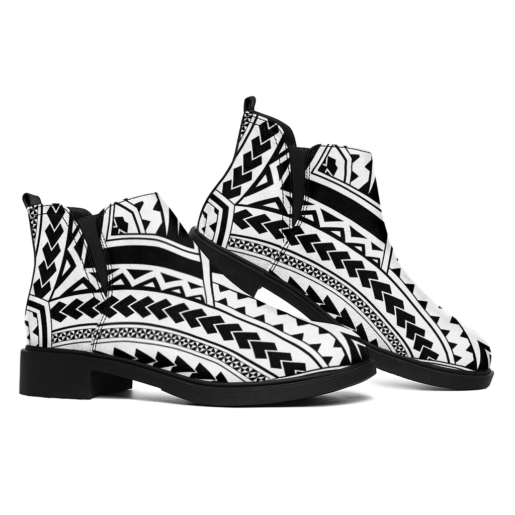 Maori Tribal Polynesian Tattoo Print Flat Ankle Boots