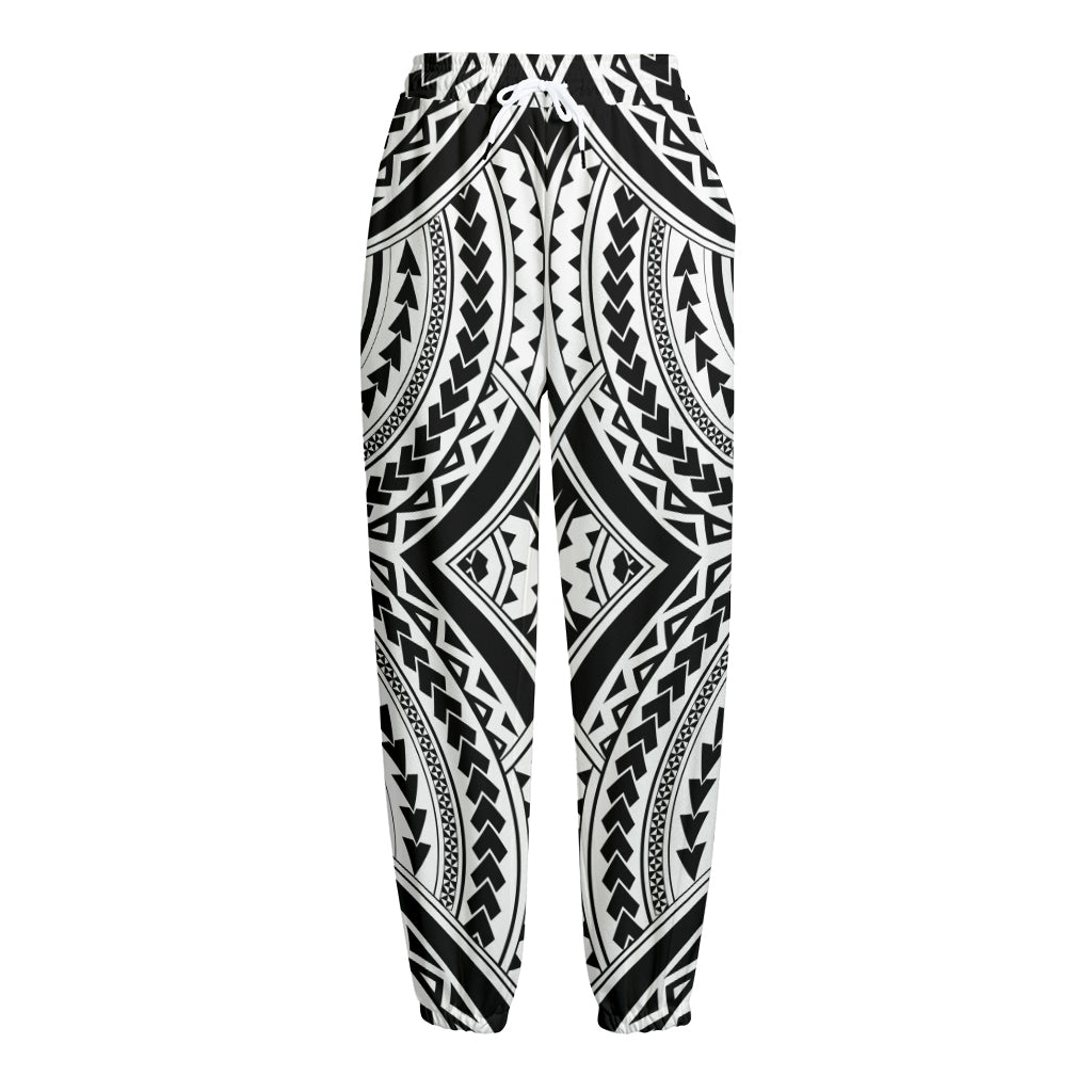 Maori Tribal Polynesian Tattoo Print Fleece Lined Knit Pants