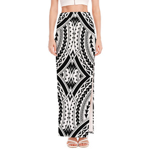 Maori Tribal Polynesian Tattoo Print High Slit Maxi Skirt