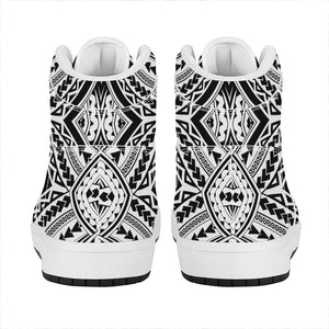 Maori Tribal Polynesian Tattoo Print High Top Leather Sneakers