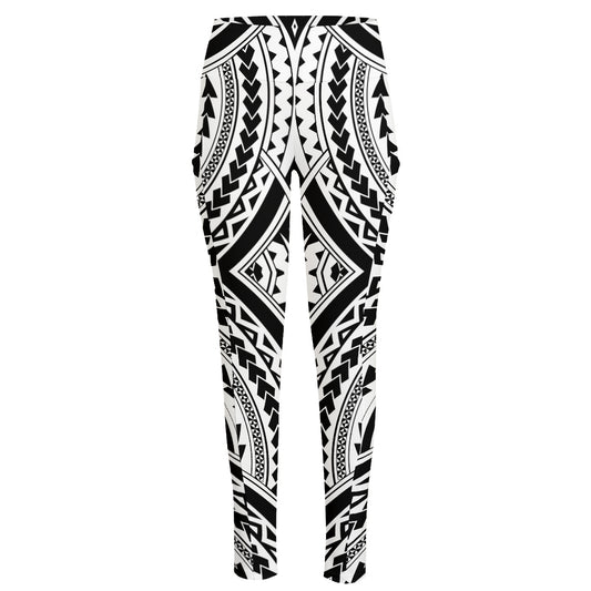 Maori Tribal Polynesian Tattoo Print High-Waisted Pocket Leggings