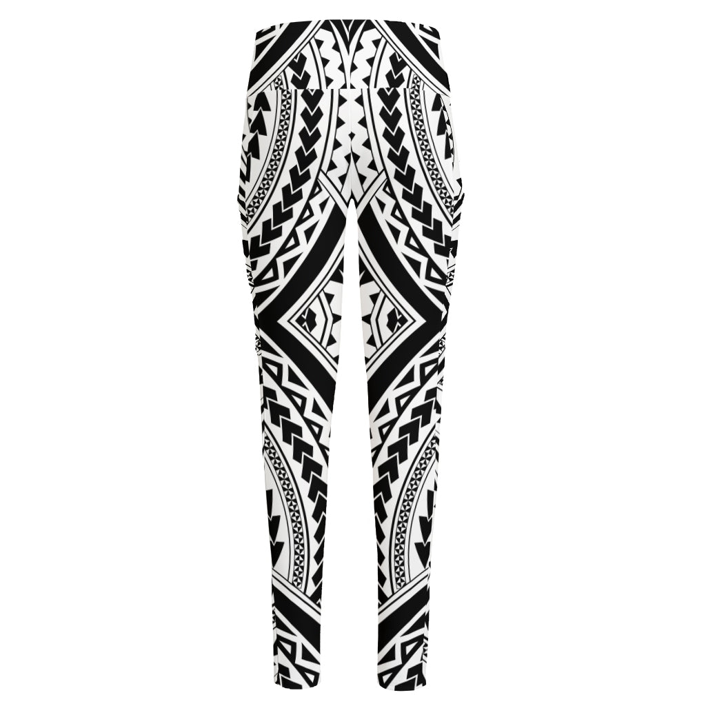 Maori Tribal Polynesian Tattoo Print High-Waisted Pocket Leggings