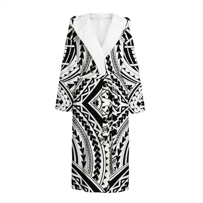 Maori Tribal Polynesian Tattoo Print Hooded Bathrobe