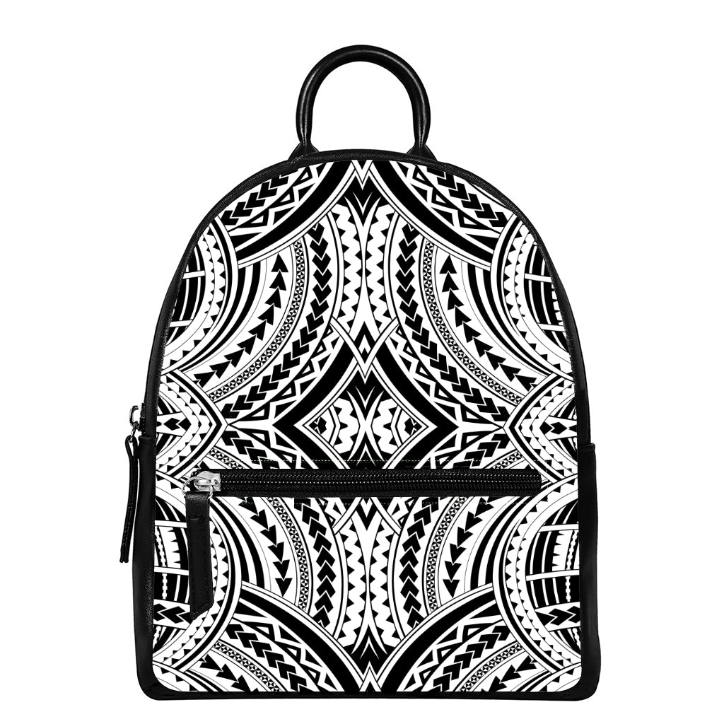 Maori Tribal Polynesian Tattoo Print Leather Backpack