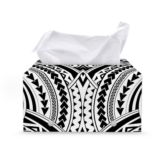 Maori Tribal Polynesian Tattoo Print Leather Tissue Box Cover