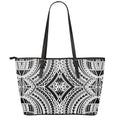 Maori Tribal Polynesian Tattoo Print Leather Tote Bag With Zipper