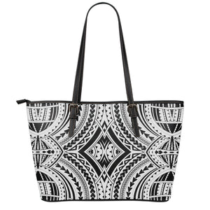 Maori Tribal Polynesian Tattoo Print Leather Tote Bag