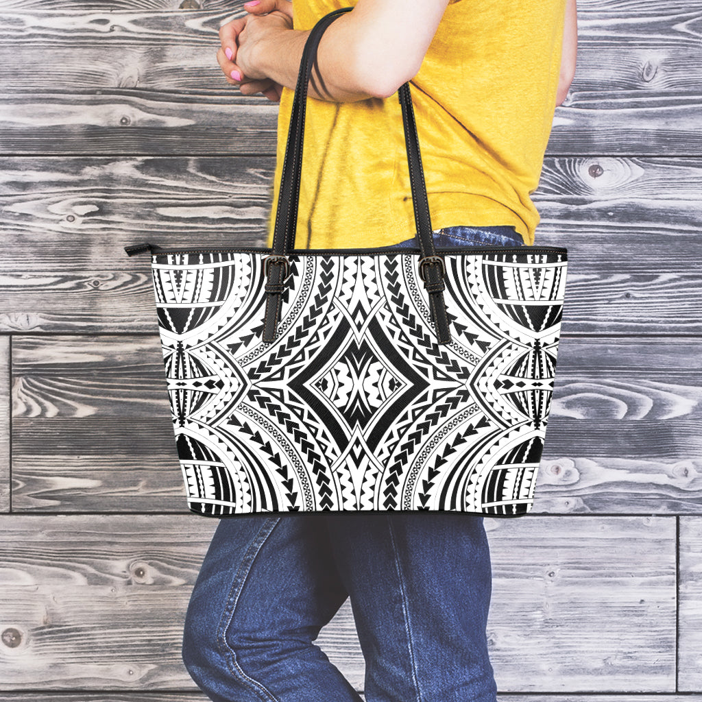 Maori Tribal Polynesian Tattoo Print Leather Tote Bag