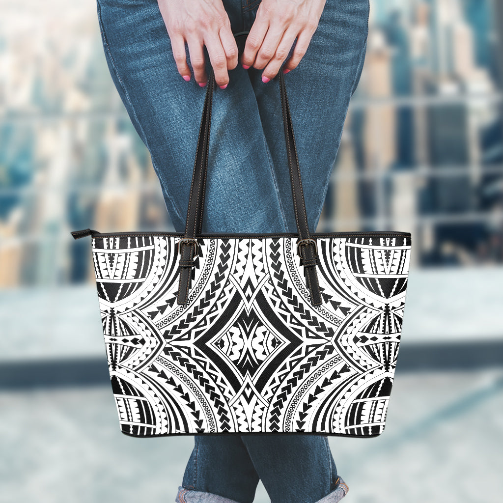 Maori Tribal Polynesian Tattoo Print Leather Tote Bag