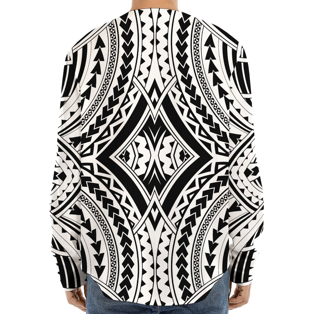 Maori Tribal Polynesian Tattoo Print Long Sleeve Baseball Jersey