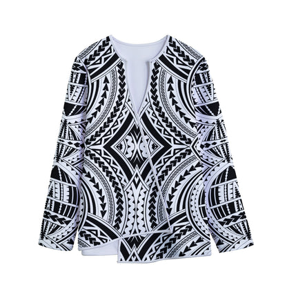 Maori Tribal Polynesian Tattoo Print Long Sleeve Short Coat
