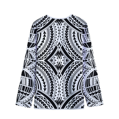 Maori Tribal Polynesian Tattoo Print Long Sleeve Short Coat