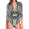 Maori Tribal Polynesian Tattoo Print Long Sleeve Swimsuit