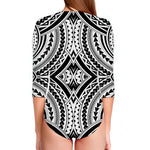 Maori Tribal Polynesian Tattoo Print Long Sleeve Swimsuit