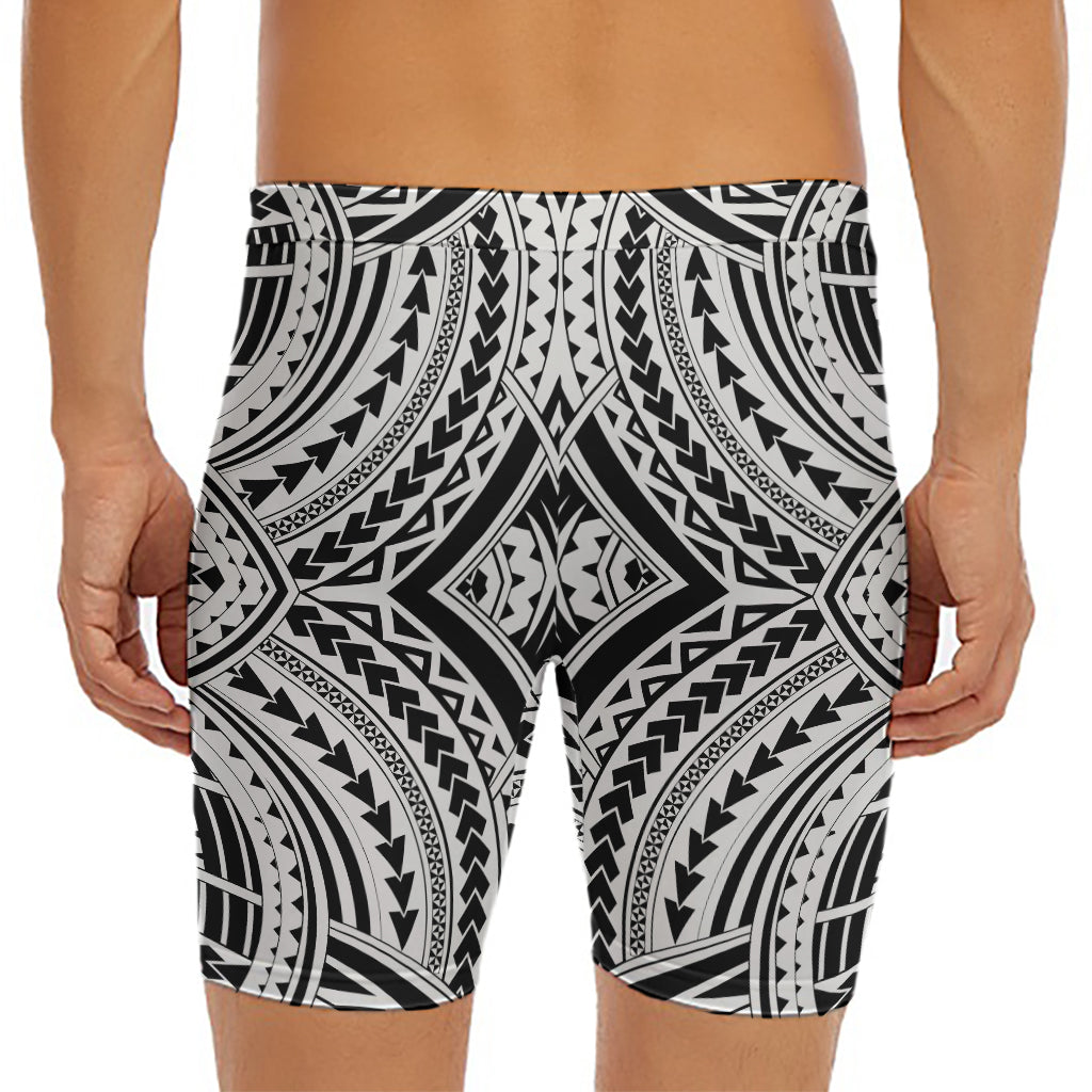 Maori Tribal Polynesian Tattoo Print Men's Long Boxer Briefs