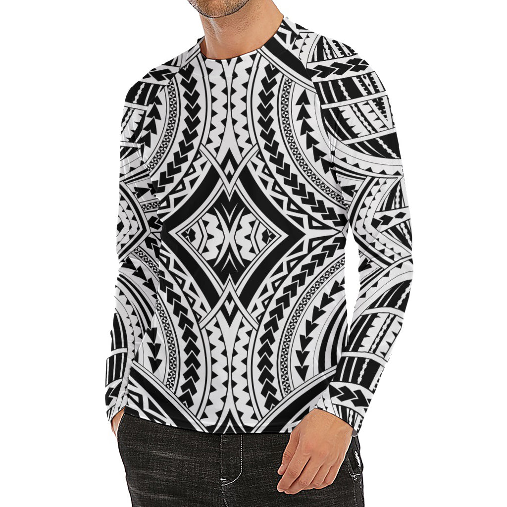 Maori Tribal Polynesian Tattoo Print Men's Long Sleeve Rash Guard