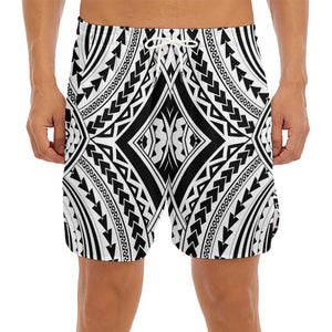 Maori Tribal Polynesian Tattoo Print Men's Split Running Shorts