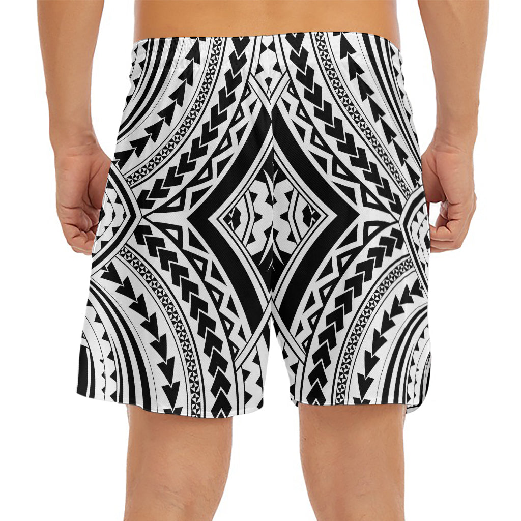 Maori Tribal Polynesian Tattoo Print Men's Split Running Shorts