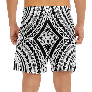 Maori Tribal Polynesian Tattoo Print Men's Split Running Shorts