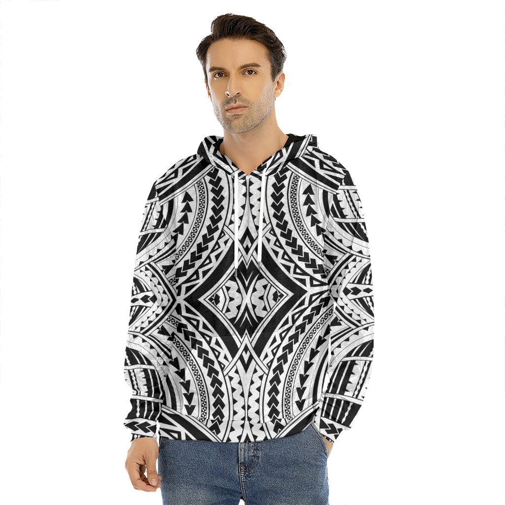 Maori Tribal Polynesian Tattoo Print Men's Velvet Pullover Hoodie