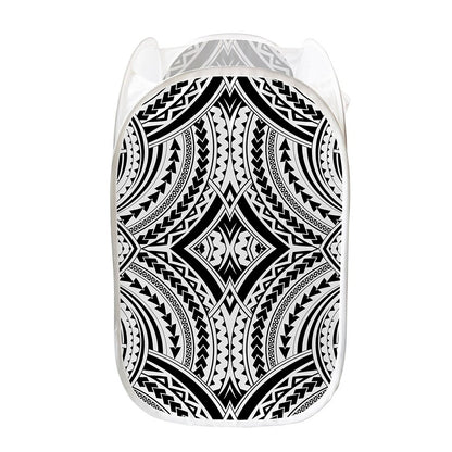 Maori Tribal Polynesian Tattoo Print Mesh Laundry Hamper