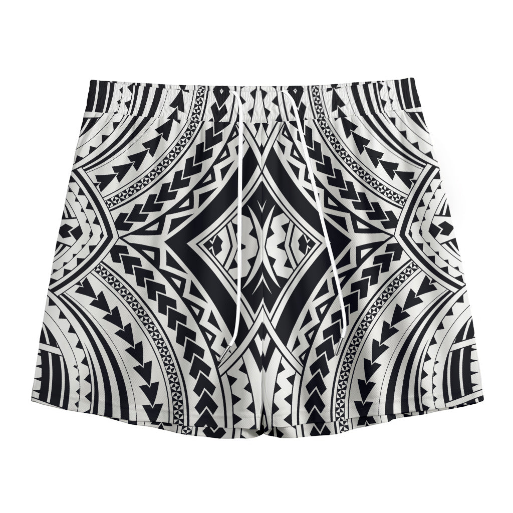 Maori Tribal Polynesian Tattoo Print Mesh Shorts