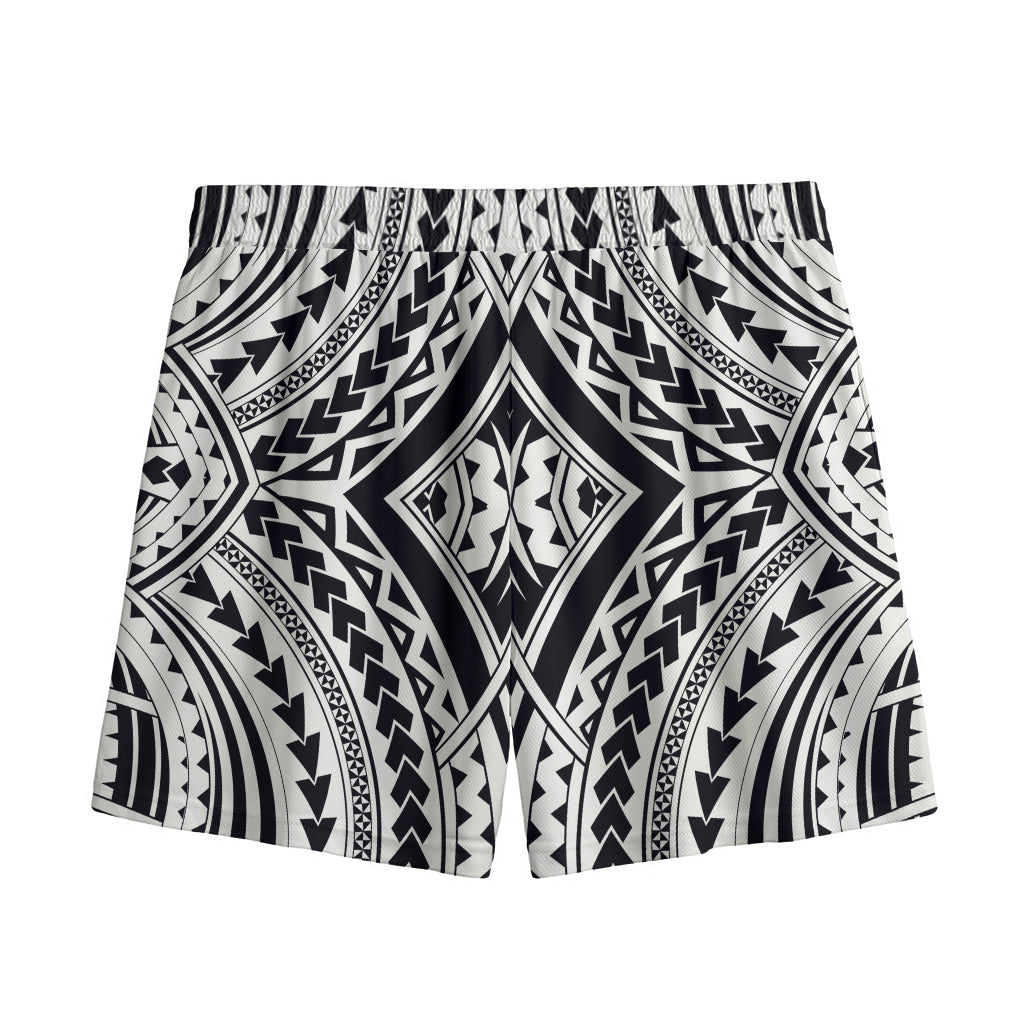 Maori Tribal Polynesian Tattoo Print Mesh Shorts