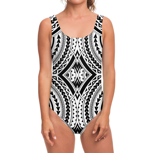 Maori Tribal Polynesian Tattoo Print One Piece Swimsuit