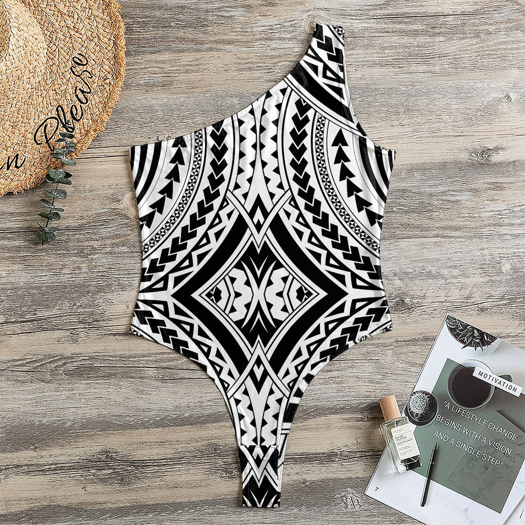 Maori Tribal Polynesian Tattoo Print One Shoulder Bodysuit