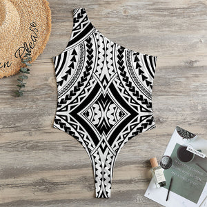 Maori Tribal Polynesian Tattoo Print One Shoulder Bodysuit