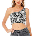 Maori Tribal Polynesian Tattoo Print One Shoulder Crop Top