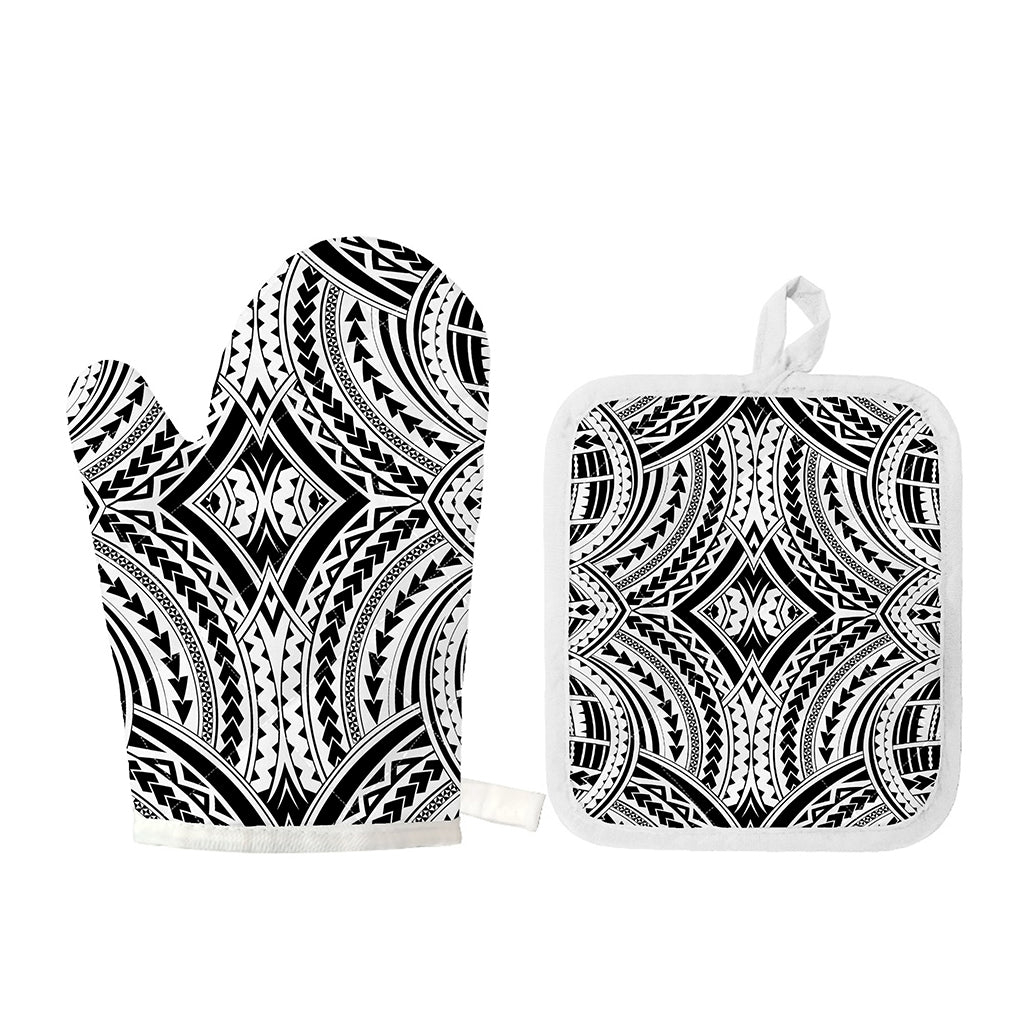 Maori Tribal Polynesian Tattoo Print Oven Mitt And Pot Holder Set
