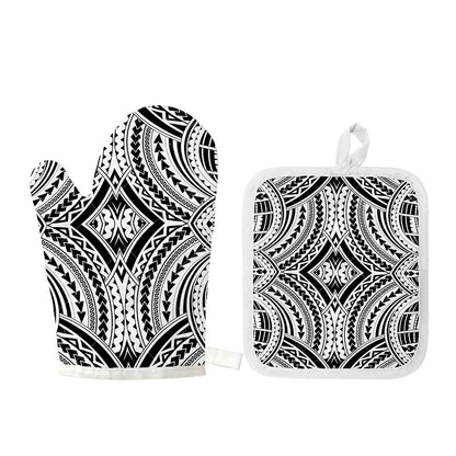 Maori Tribal Polynesian Tattoo Print Oven Mitt And Pot Holder Set