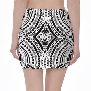 Maori Tribal Polynesian Tattoo Print Pencil Mini Skirt