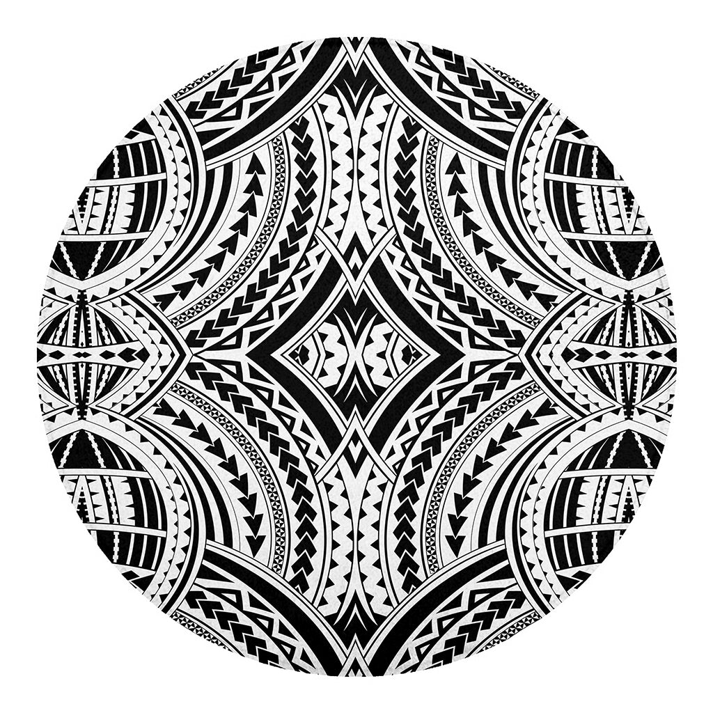 Maori Tribal Polynesian Tattoo Print Round Blanket