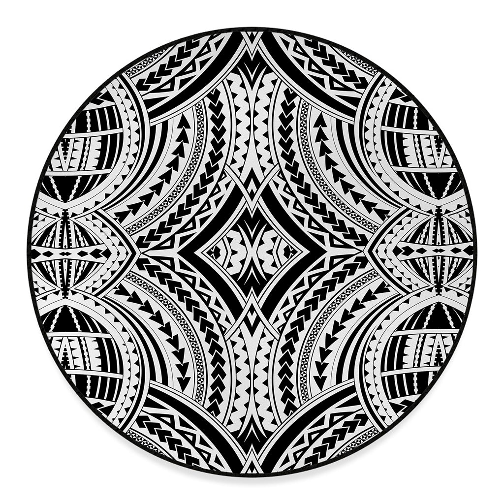 Maori Tribal Polynesian Tattoo Print Round Floor Mat