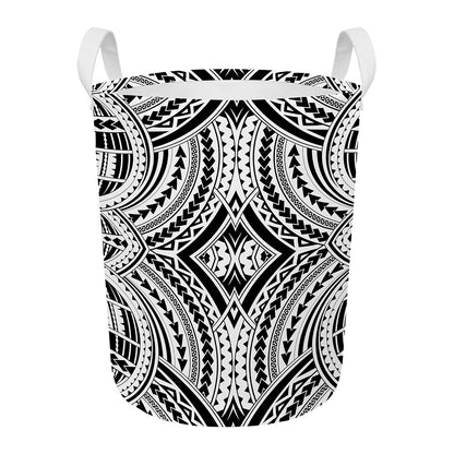 Maori Tribal Polynesian Tattoo Print Round Laundry Basket