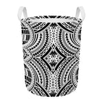 Maori Tribal Polynesian Tattoo Print Round Laundry Basket