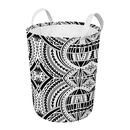Maori Tribal Polynesian Tattoo Print Round Laundry Basket