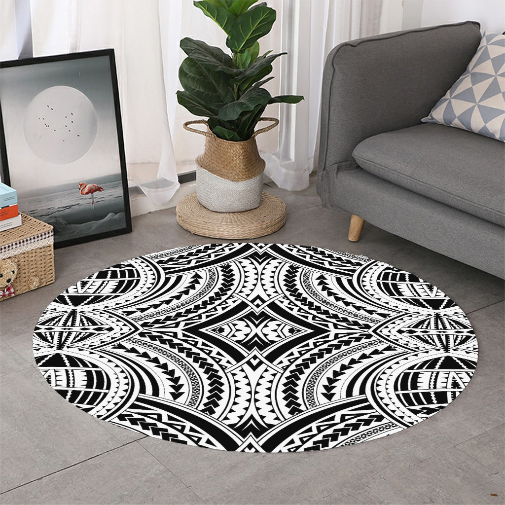 Maori Tribal Polynesian Tattoo Print Round Rug