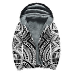 Maori Tribal Polynesian Tattoo Print Sherpa Lined Zip Up Hoodie