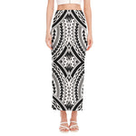 Maori Tribal Polynesian Tattoo Print Side Slit Maxi Skirt