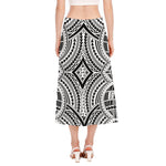 Maori Tribal Polynesian Tattoo Print Side Slit Midi Skirt