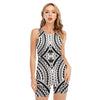 Maori Tribal Polynesian Tattoo Print Sleeveless One Piece Swimsuit