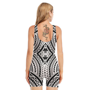 Maori Tribal Polynesian Tattoo Print Sleeveless One Piece Swimsuit