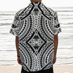 Maori Tribal Polynesian Tattoo Print Textured Short Sleeve Shirt