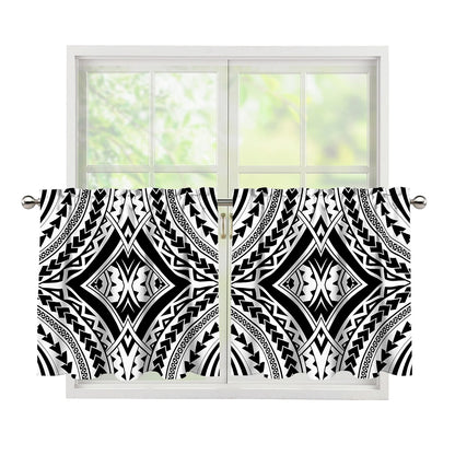 Maori Tribal Polynesian Tattoo Print Tier Curtains